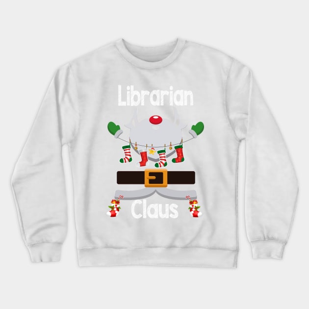 Librarian Claus Santa Christmas Costume Pajama Crewneck Sweatshirt by johnbbmerch